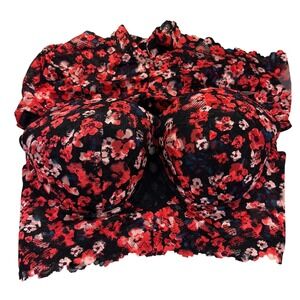 New Kisses Longline Bra Top Floral Lace Romantic Coquette Dark Floral Valentine